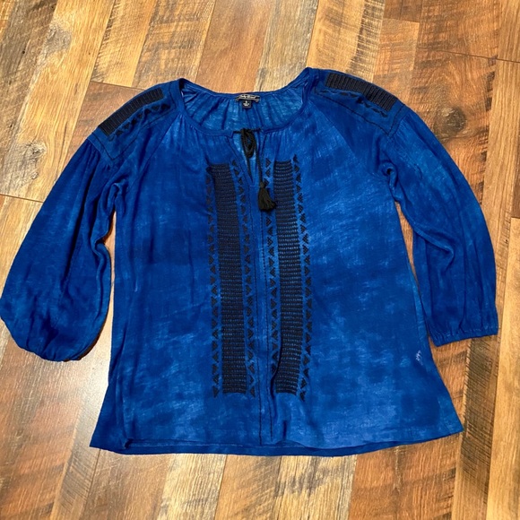 LUCKY BRAND Royal Blue Embroidered Peasant Blouse - Picture 2 of 5